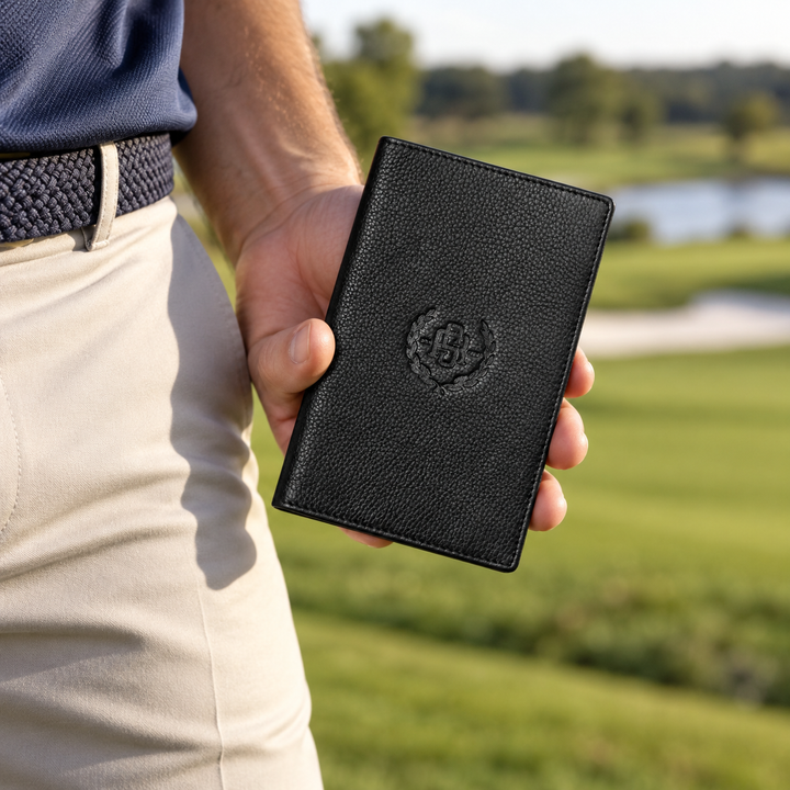 black scorecard in hand