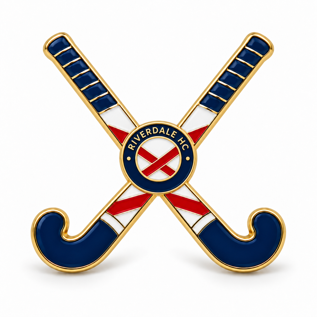 Custom crossed field hockey sticks pin concept