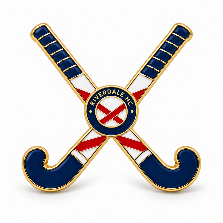 Custom crossed field hockey sticks pin concept