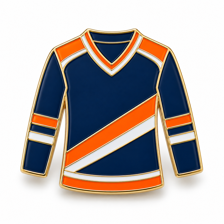 Custom field hockey jersey enamel pin on white background