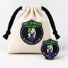 Custom netball club pin with branded club pouch
