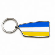 Custom rowing oar keychain in blue, white and yellow club colours