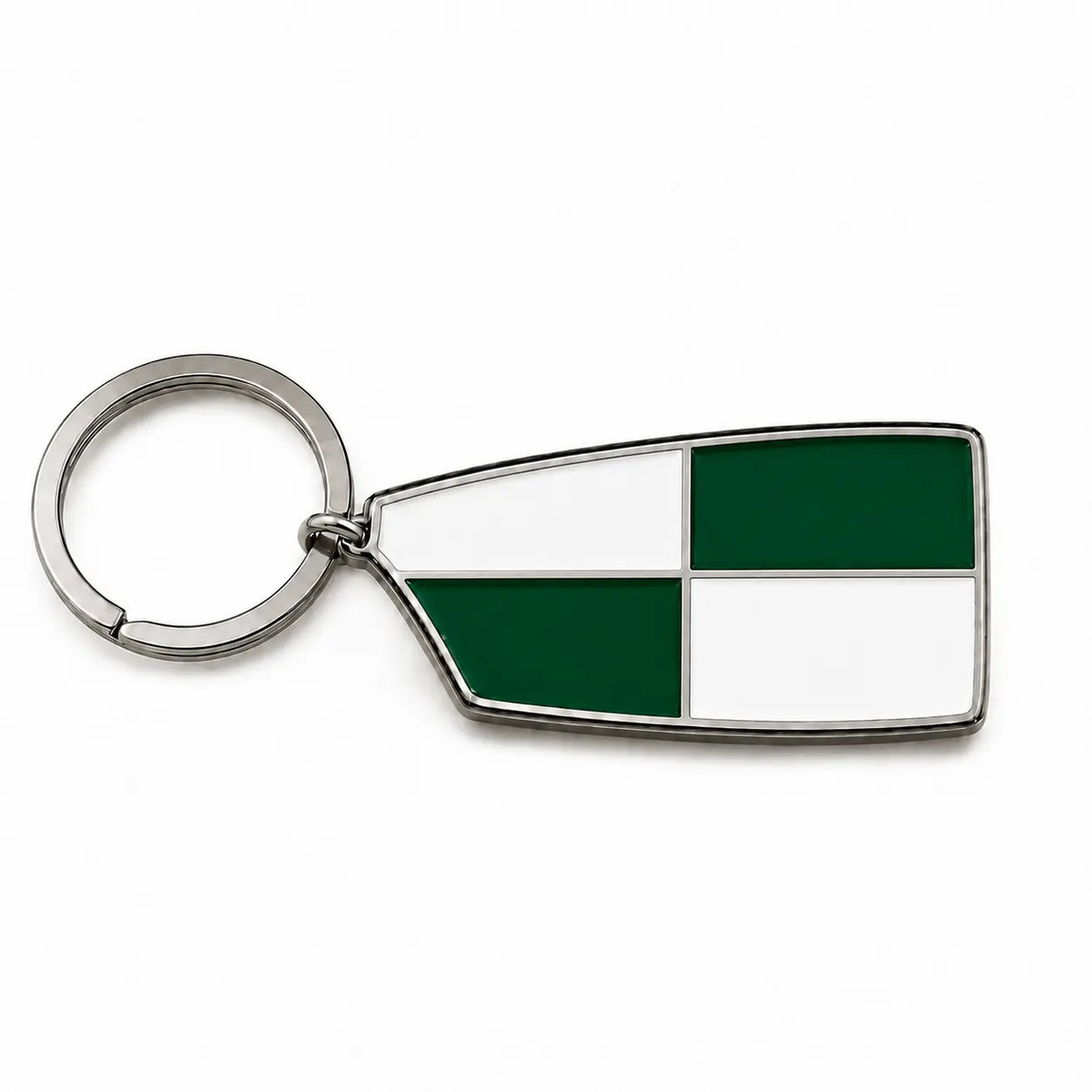 Custom rowing oar keychain in green and white club colours