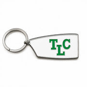 Custom TLC rowing oar keychain in white and green