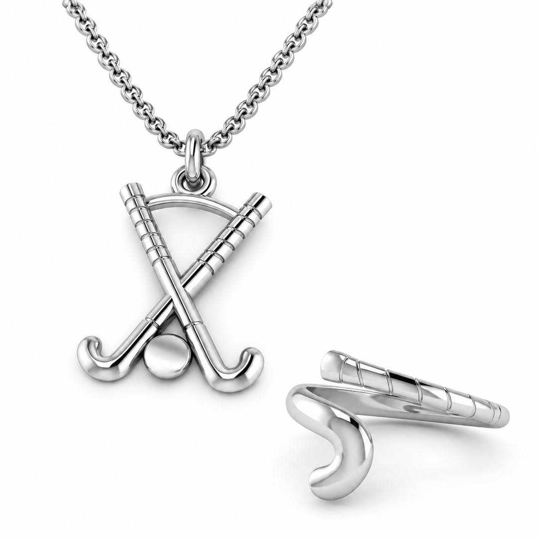 Bundle hero: Field Hockey Crossed Sticks Necklace & Ring Set