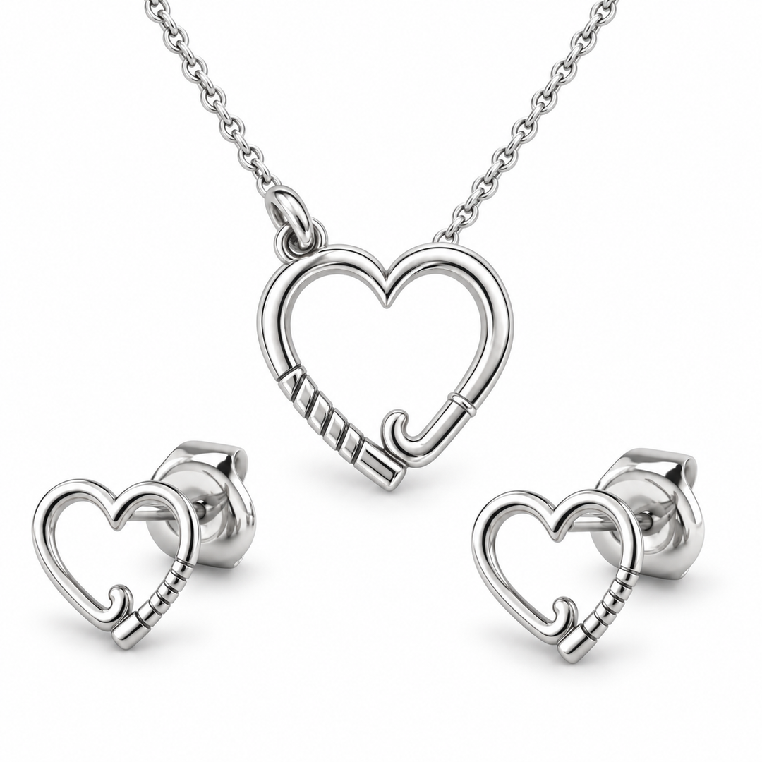 Field Hockey Heart Necklace and Stud Earrings matching set