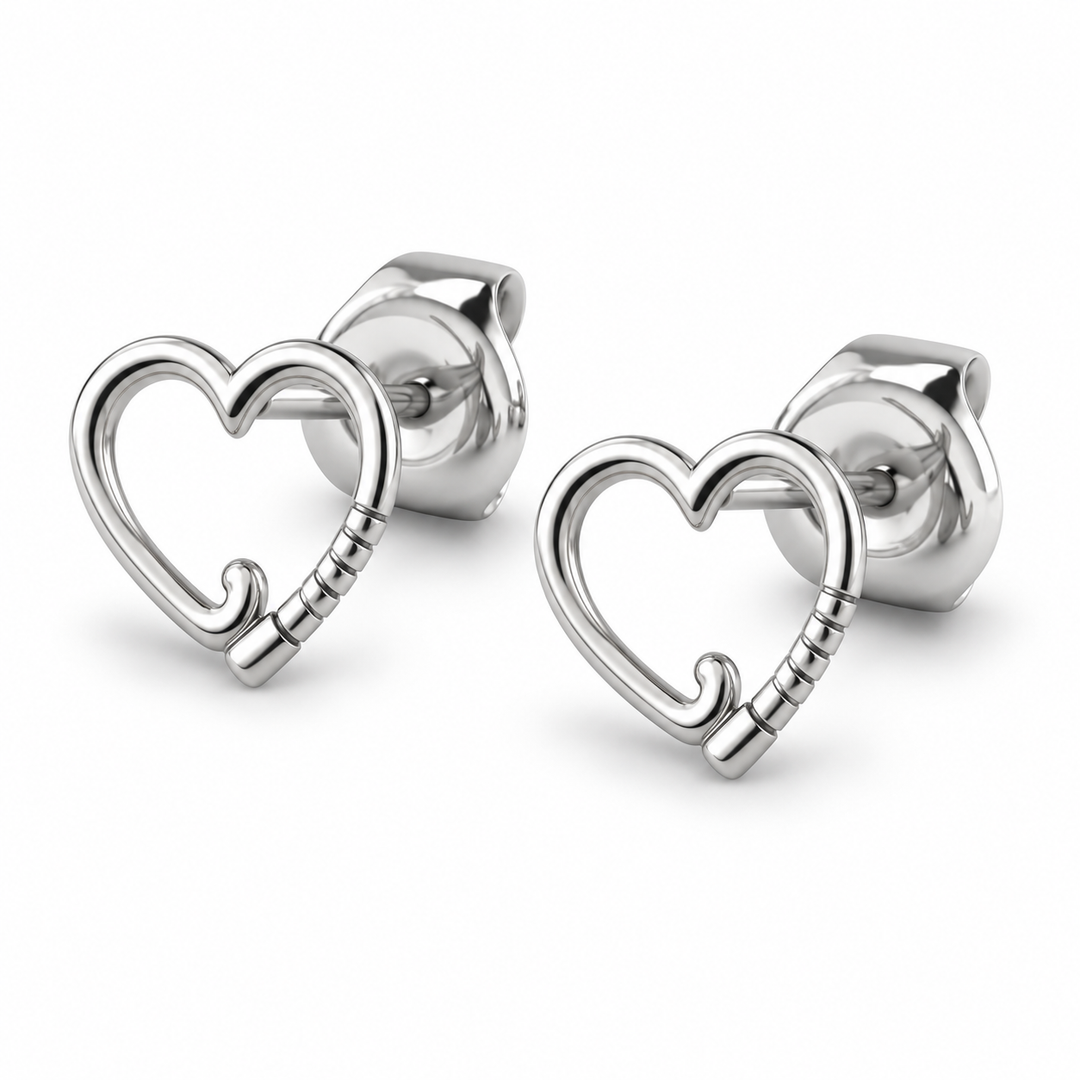 Field Hockey Heart Stud Earrings in sterling silver