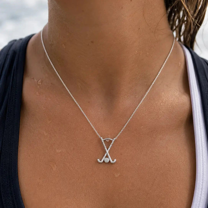 hockey crossed stics pendant in silver - sport republic gifts for hockey players