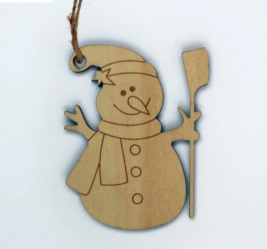 Laser Cut Wooden Snowman Ornament