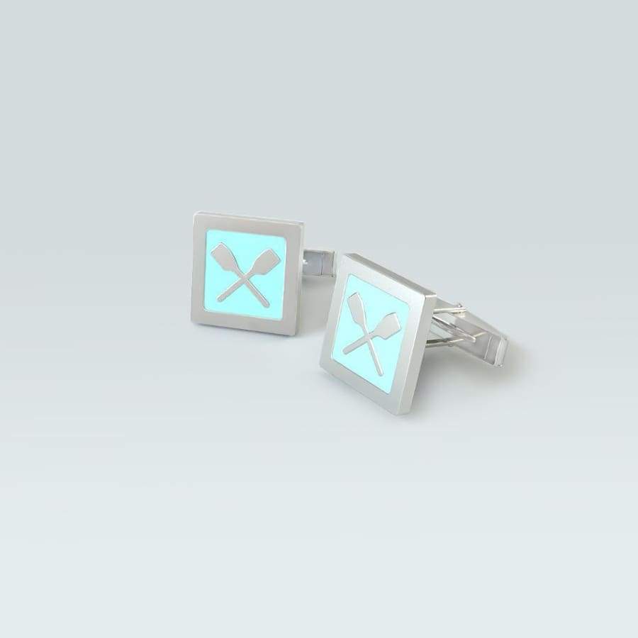 Rowing Cufflinks- Quadrardo Light Blue Rowing Accessories Rowing CUfflinks with crossed oars- Strokeside Designs Rowing Jewellery