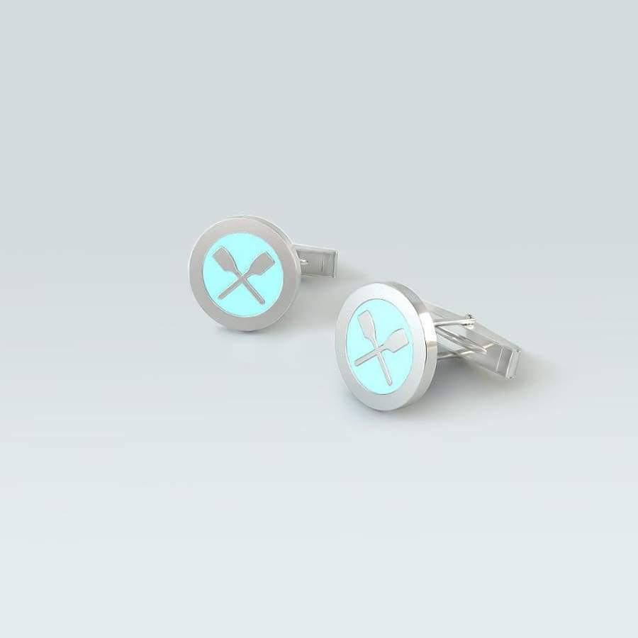 Rowing Cufflinks- Rolo Light Blue Rowing CUfflinks with crossed oars- Strokeside Designs Rowing Jewellery